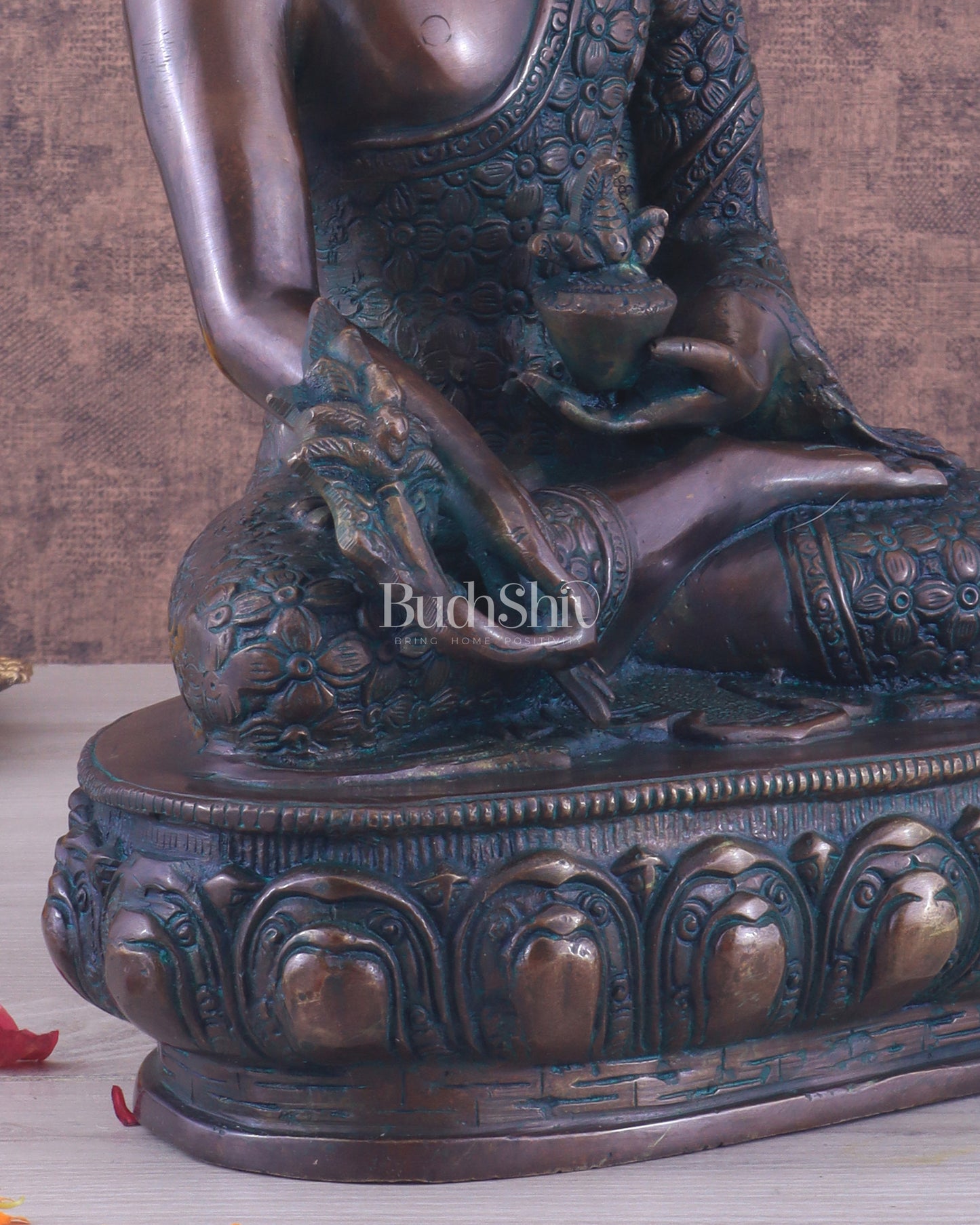 Pure Brass Antique Buddha medicine Statue - 13.5" Height