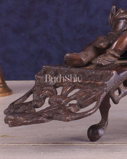 Vintage Brass Resting Ganesha Idol – 6" | Dark Chocolate Finish