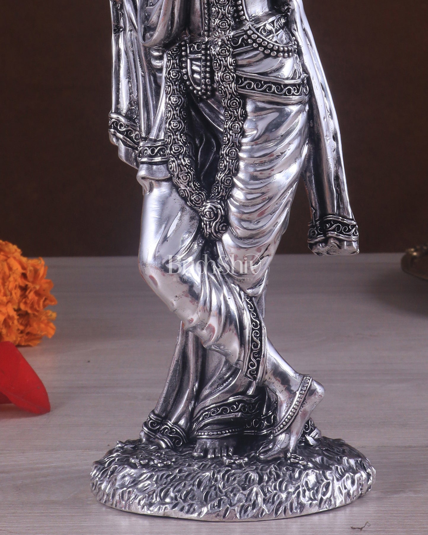 Superfine Brass Lord Krishna Intricate Idol 10" silver plated