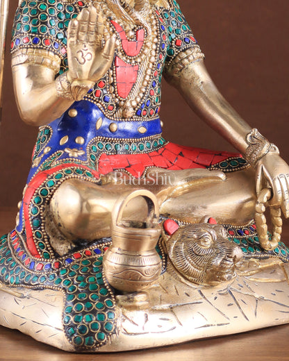 Pure Brass Highly Detailed Lord Shiva Statue | 14 Inch meenakari Stonework