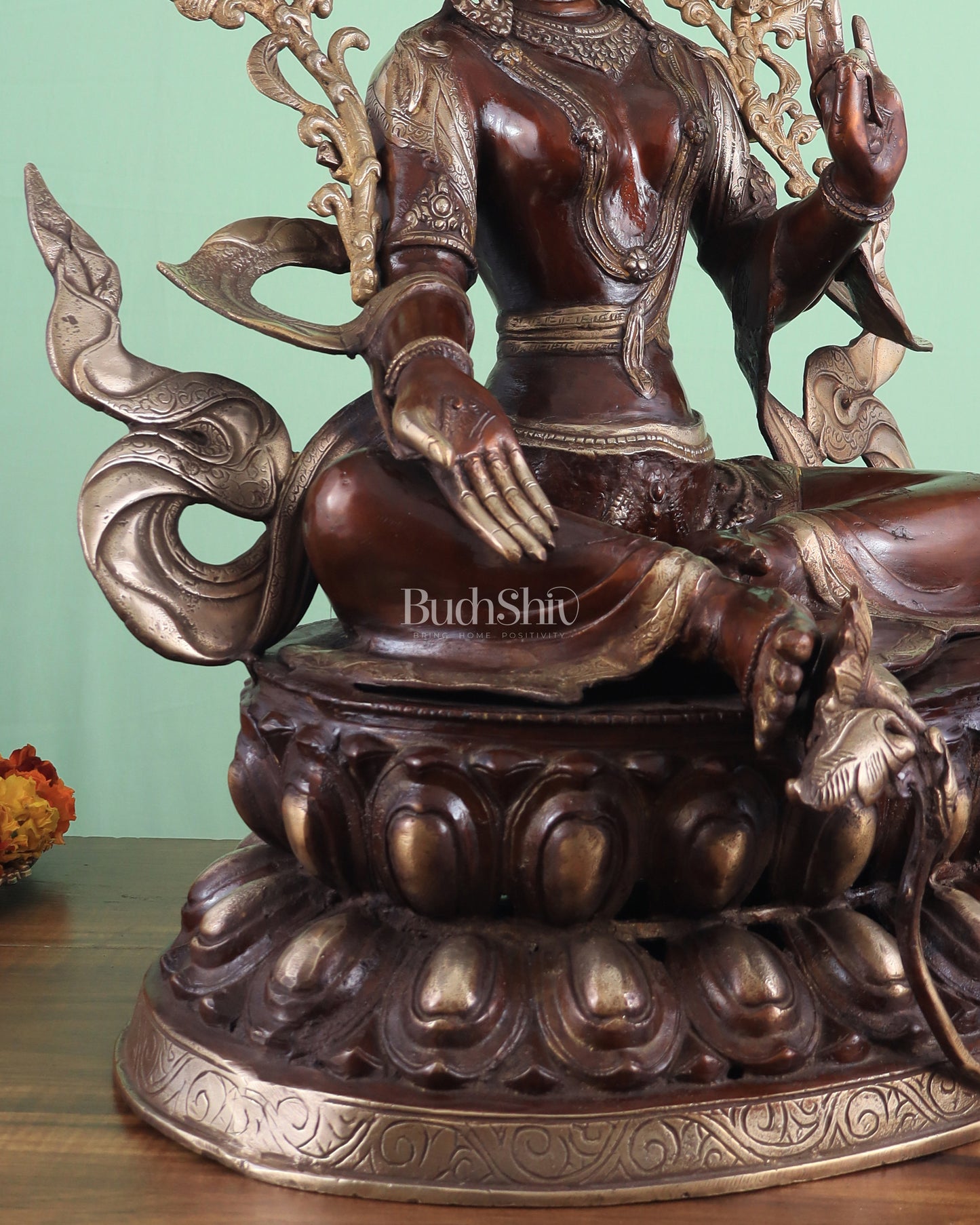 Pure Brass Large Green Tara Statue – Divine Protector & Compassionate Mother 24.5"