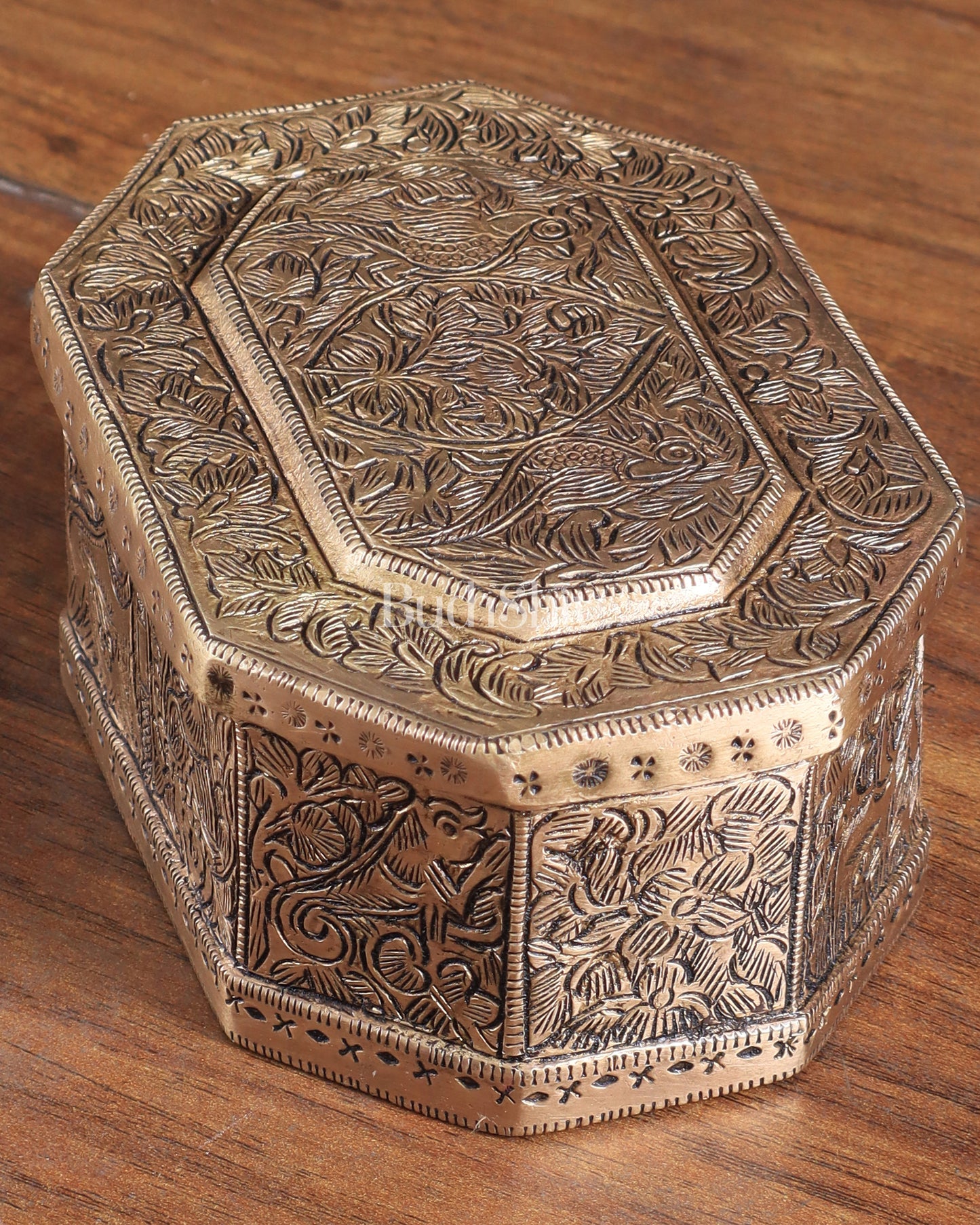 Pure Brass Multipurpose Storage Box with Animal Carvings