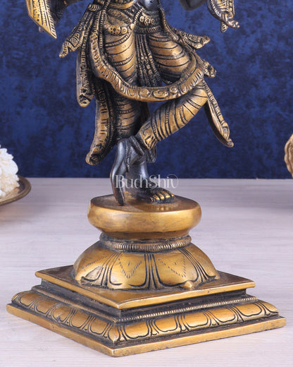 Pure Brass Krishna Roopam Vishnu Sculpture - black and gold Finish | 12"