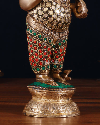 Elegant Brass Standing Ganesha with stonework | 9.5" Height