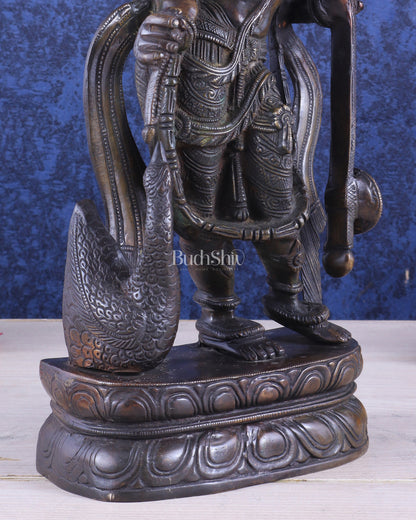 Brass Standing Saraswati with Swan Idol – Antique Bronze Tone 15 inch