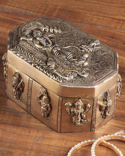 Unique Brass Lord Vishnu Multipurpose Storage Box with Dashavatar Carvings