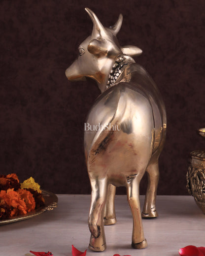 Brass Standing Cow Idol - Gomatha Statue glossy Finish | 13 inch