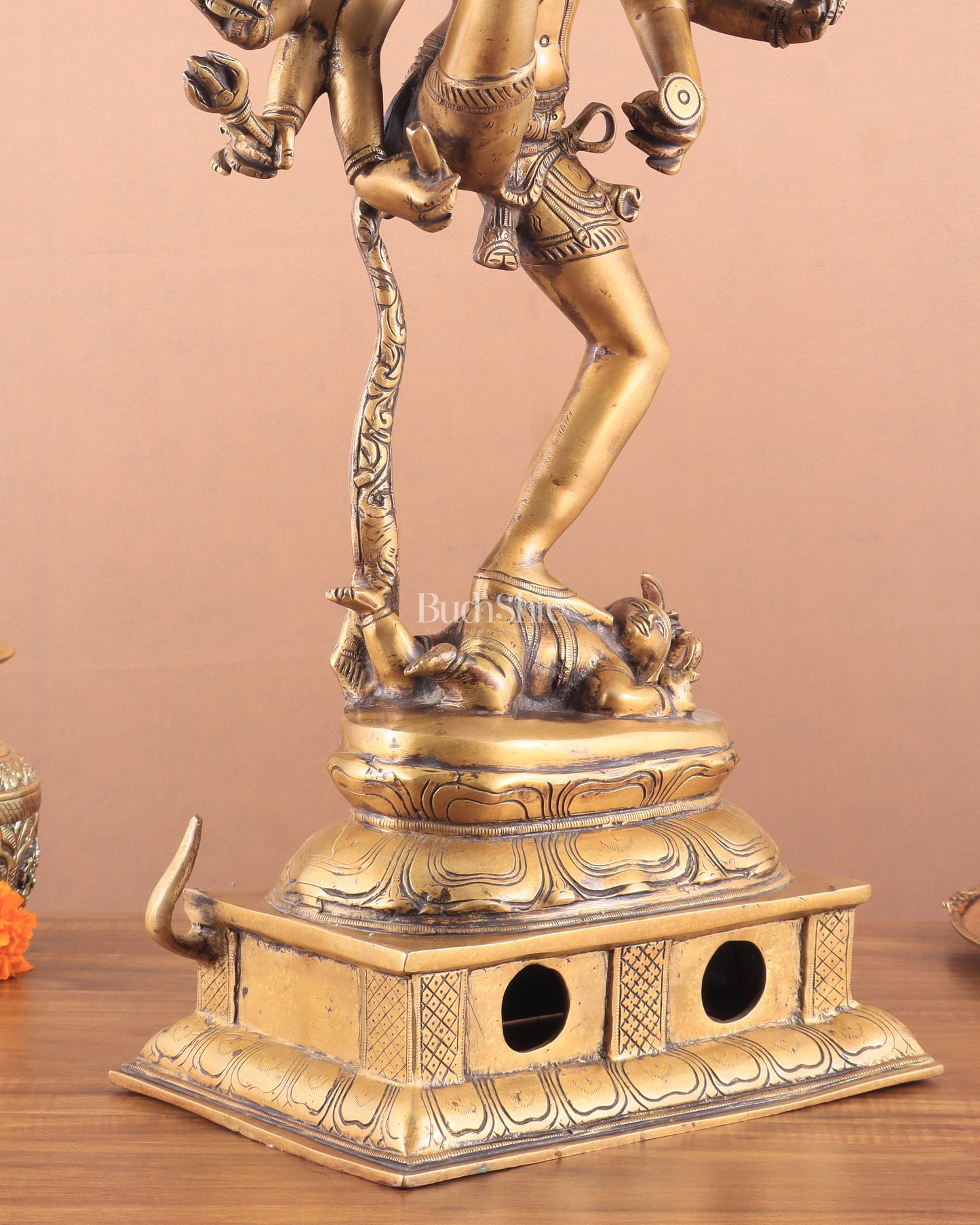 Urdhava Tandava Antique 26-Inch Brass Tripurantaka Lord Shiva Statue butter gold finish