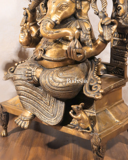 Brass Ganesha on King Size Throne Large statue - 28"