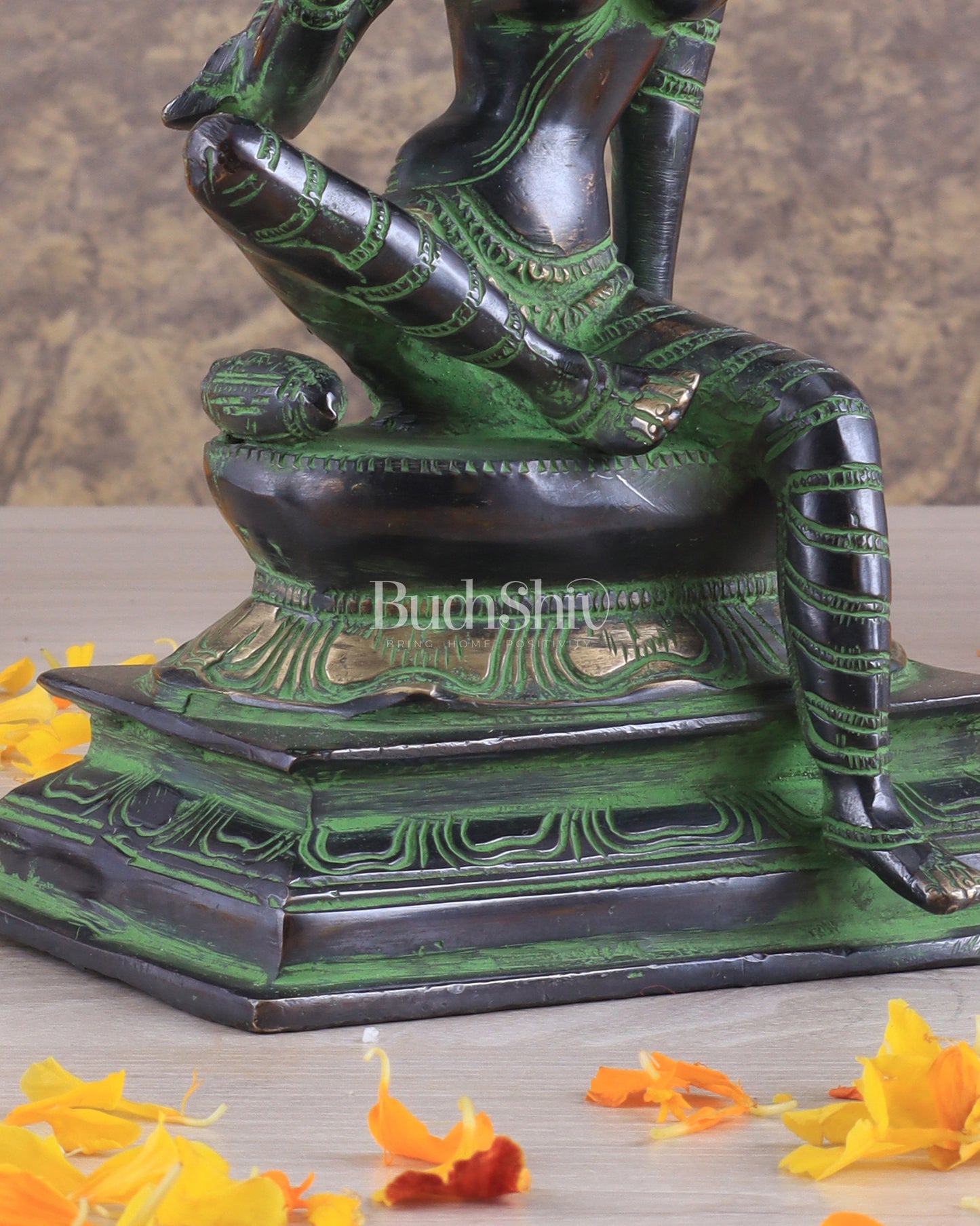 Elegant Pure Brass Seated Parvati Idol – 9 Inch Height black and green tone