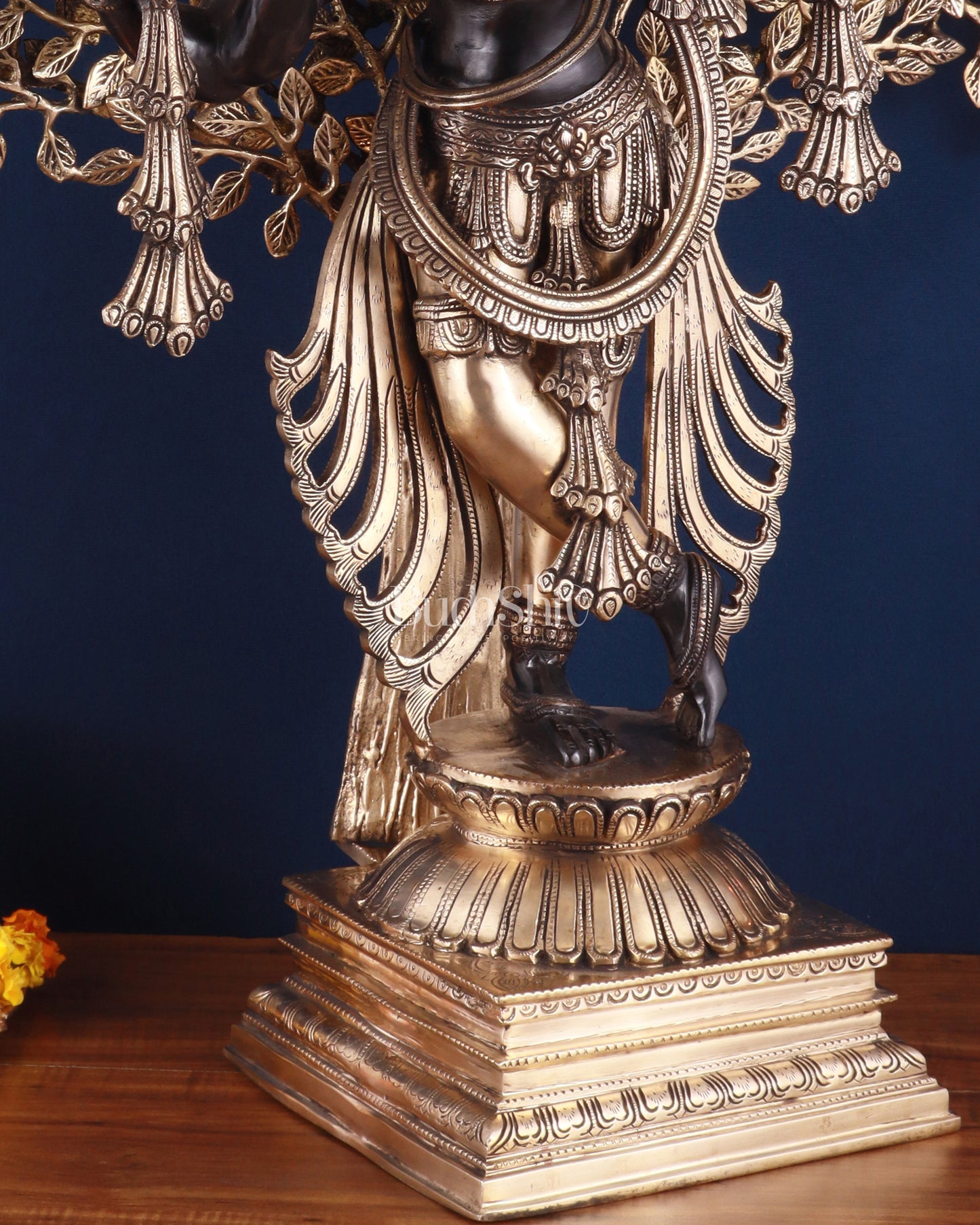 Brass Lord Krishna with Kalpavriksha Statue – Black Edition, 37.2 Inch, 35.2 Kg