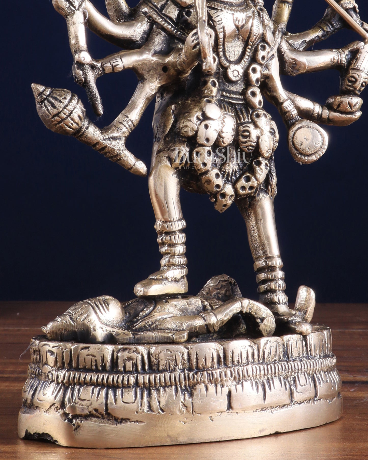 Brass Goddess Kali Statue with Four Arms – 9" x 6" x 3" | Powerful Divine Idol