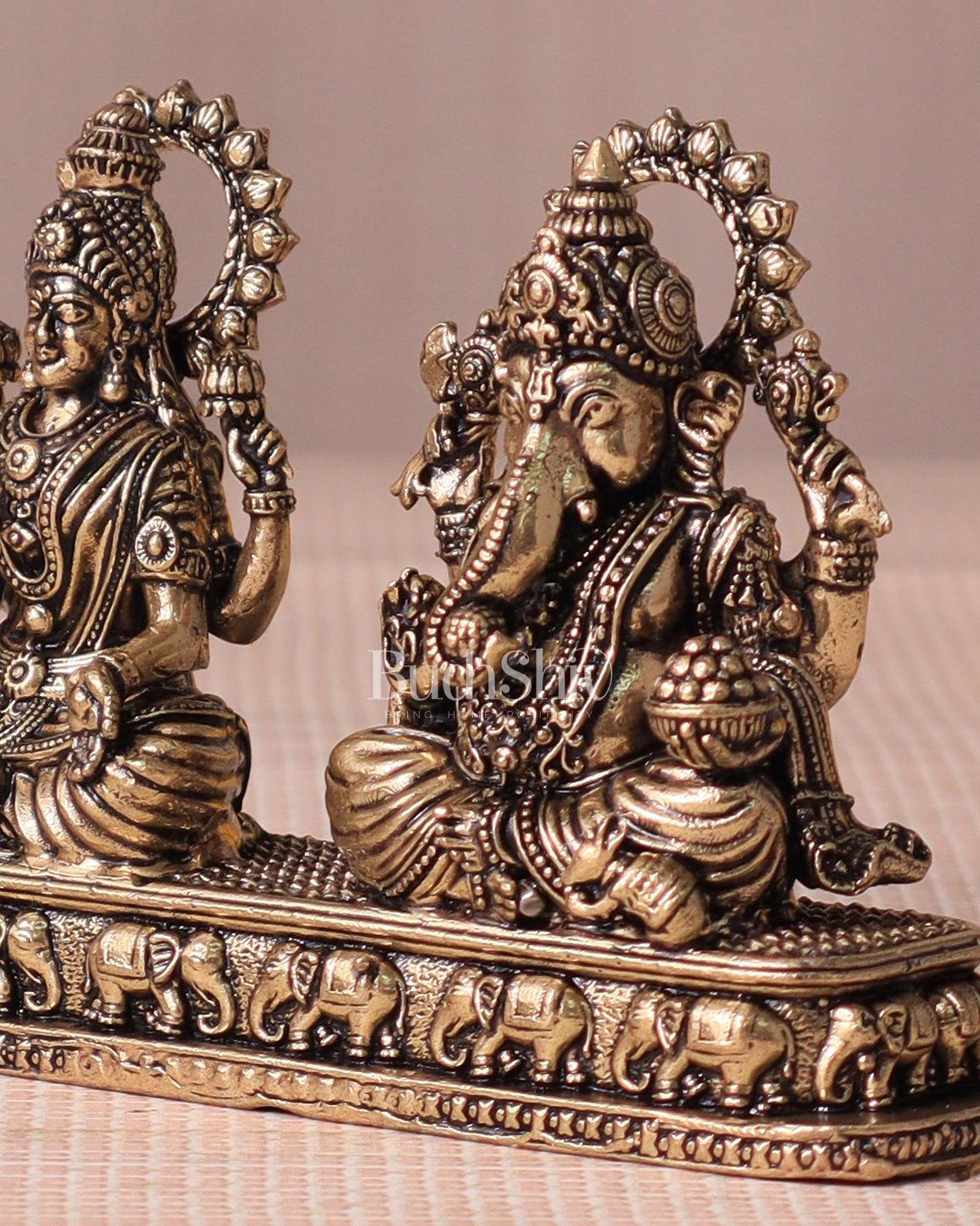 Ganesh Lakshmi Brass Idol on Same Base - Intricate Superfine, 3"