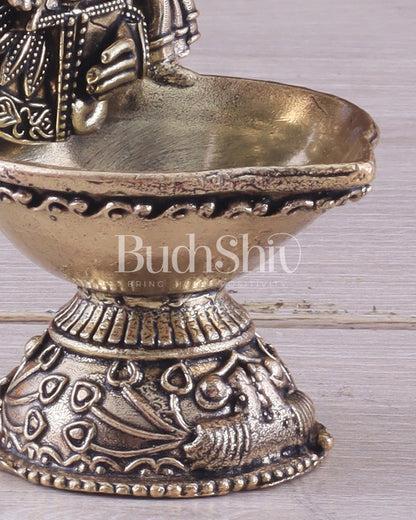 Pure Brass Intricately Carved Lord Venkateshwara Symbols Diya | 4 Inch (10.2 cm)