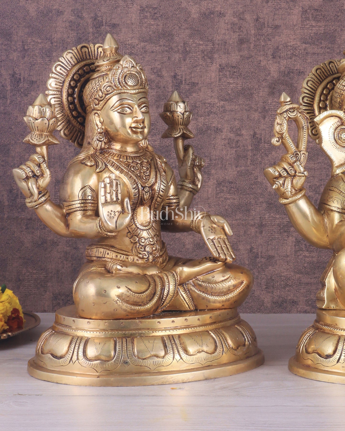 Brass Ganesha Lakshmi statue 13.5"