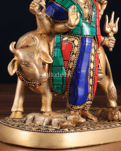 Pure Brass Dattatreya guru with a cow and four dogs idol