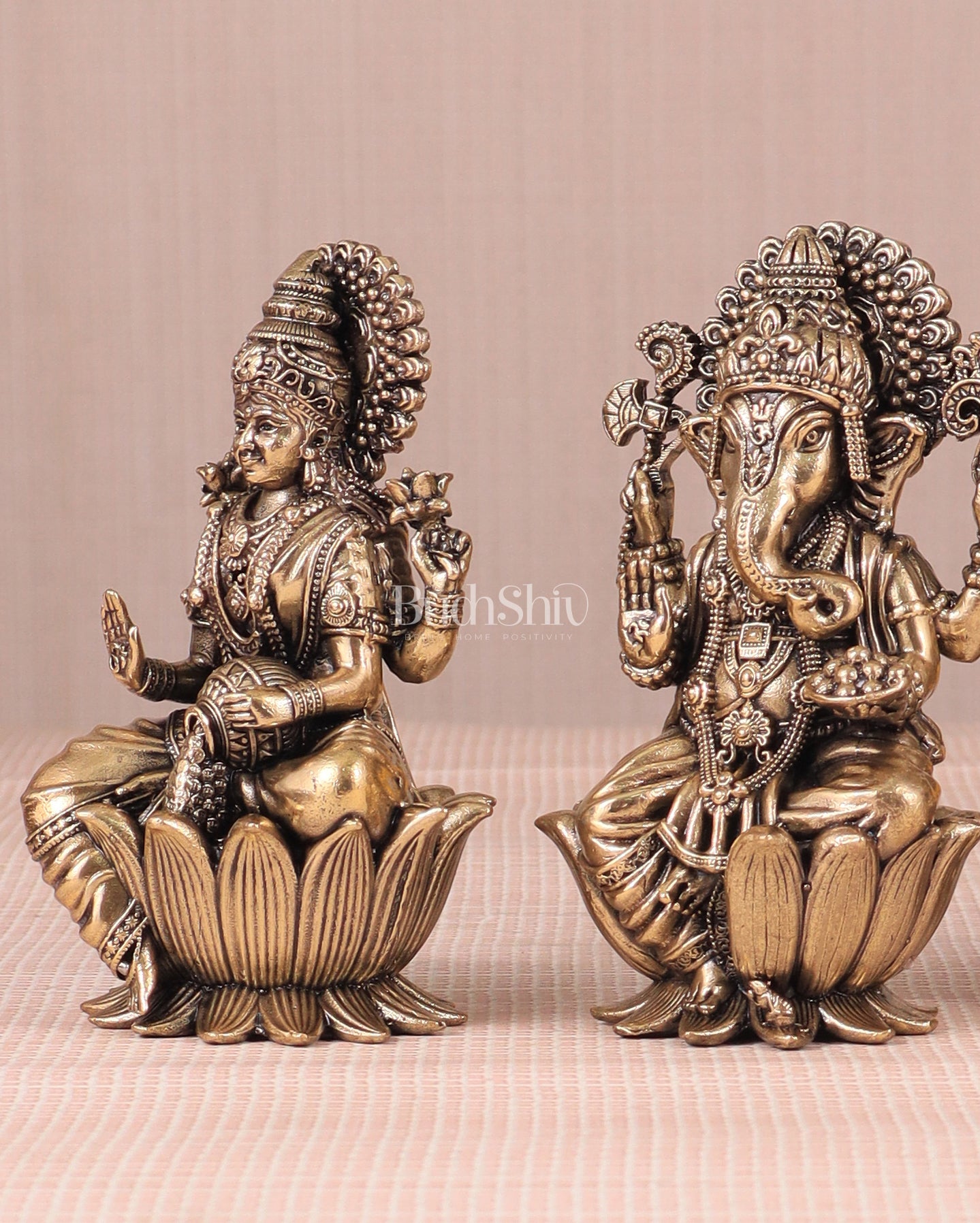 Brass Superfine Ganesh Lakshmi Saraswati Idols - 4 Inch lotus base