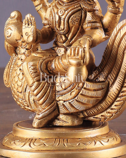 Pure Brass Superfine Goddess Gayatri Sitting on Swan Idol 4.5"