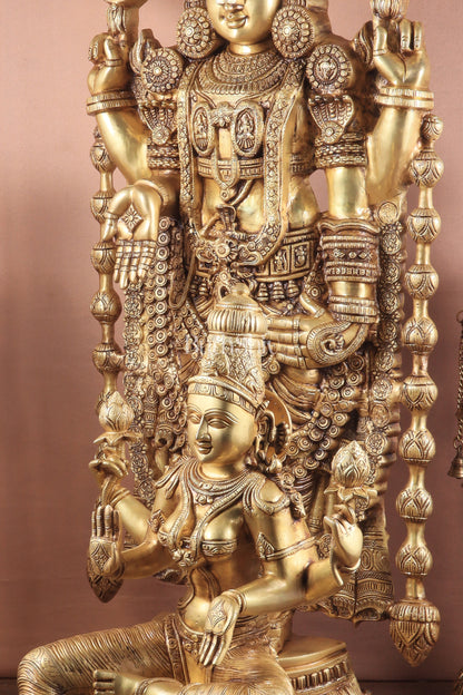 Majestic Pair of Pure Brass Tirupati Balaji & Goddess Lakshmi Statues