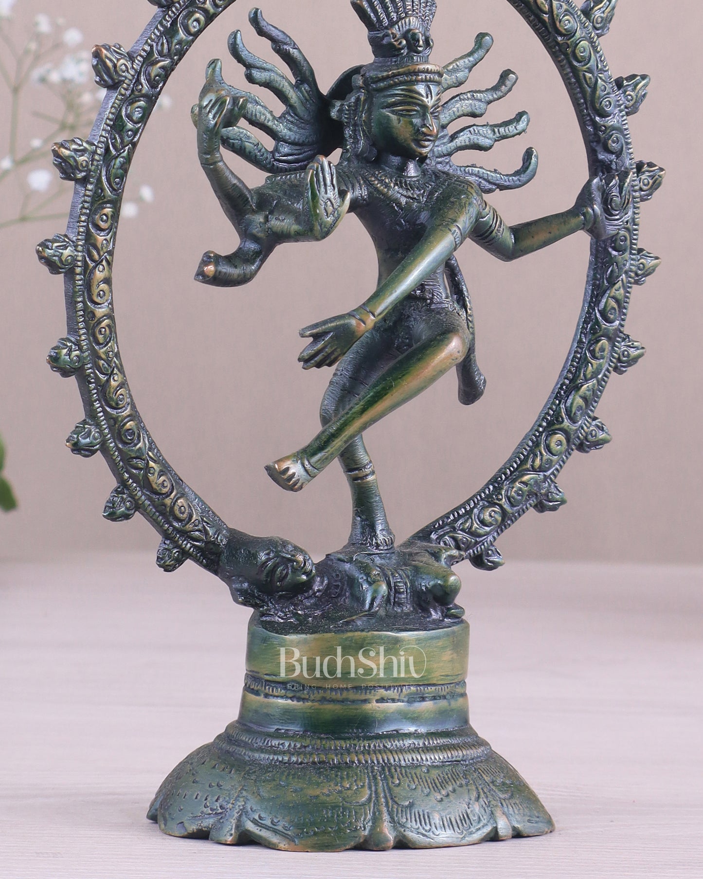 Brass Superfine Nataraja Idol - 7.5 Inch green antique tone