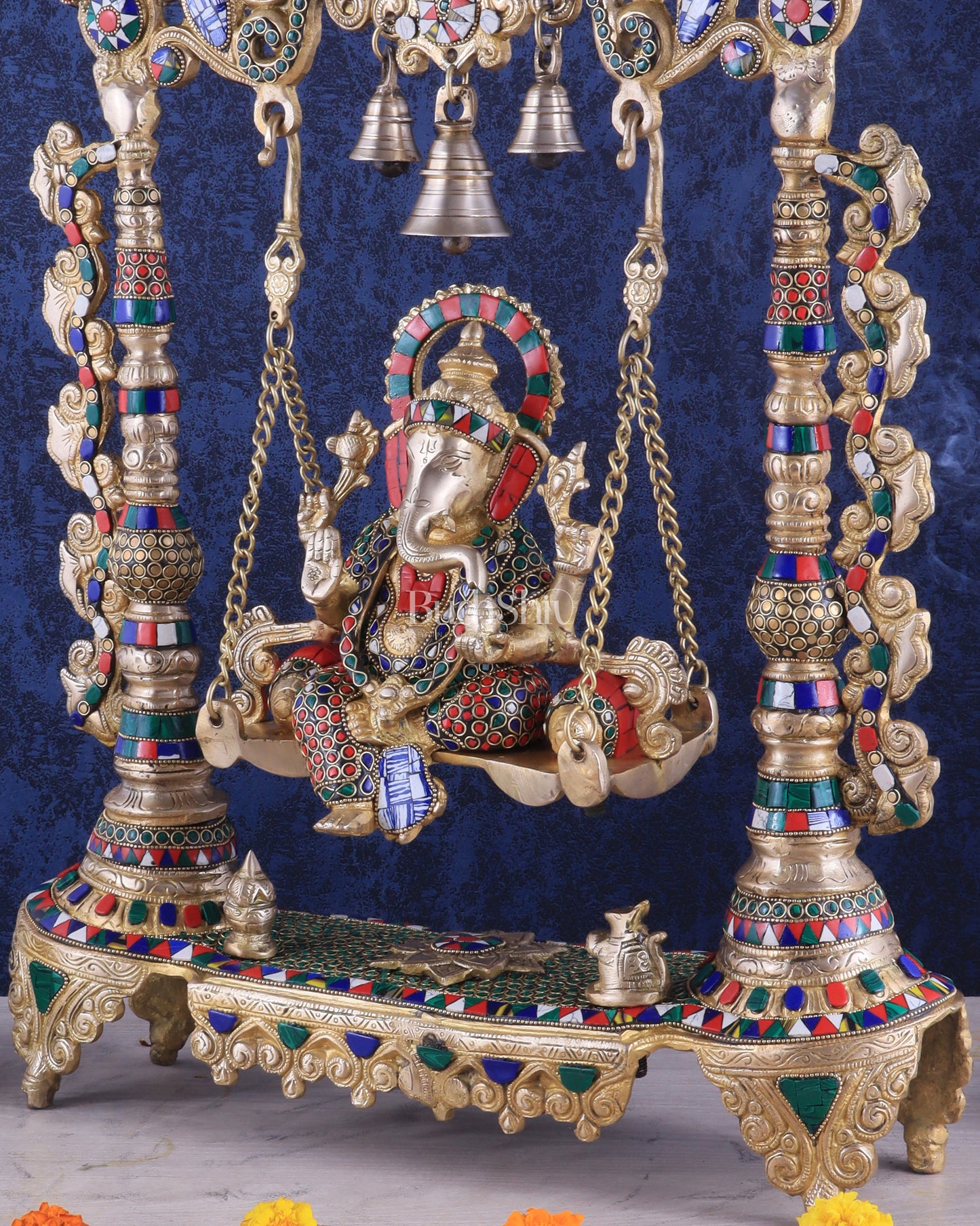 Brass Ganesha idol on large Swing jhoola - 26 inch large