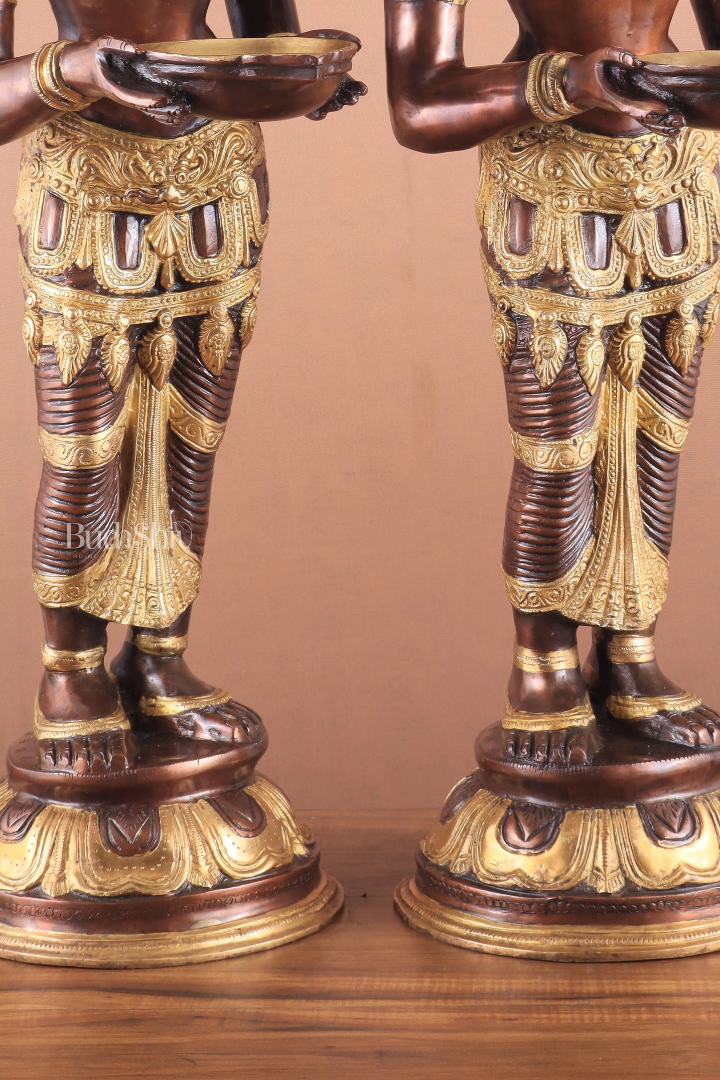 Pure Brass Deep Lady Pavaai Vilakku in a dual-tone South Copper and Golden finish 32"