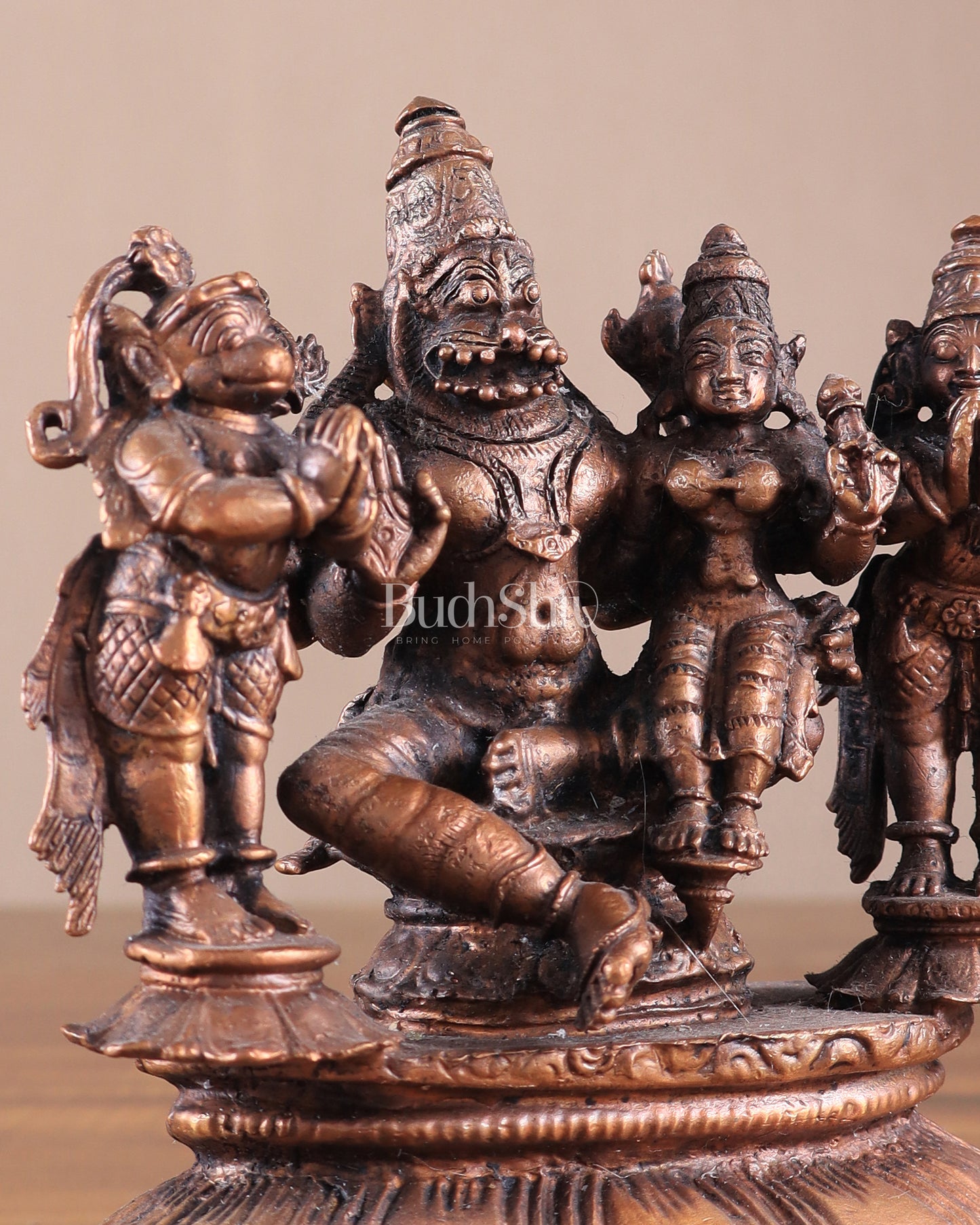 Pure Copper Lakshmi Narasimha Idol with Sheshanaag, Hanuman & Garuda – 6 Inch