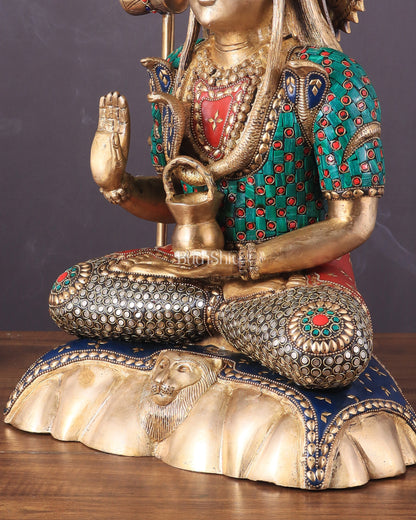 Lord Shiva Pure Brass Statue with Meenakari Stonework - 17"