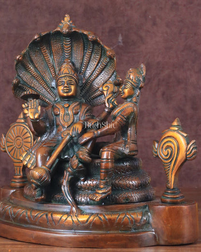 Brass Resting Vishnu Lakshmi Narayan with Shankh Chakra Statue - 8.5 Inch brown