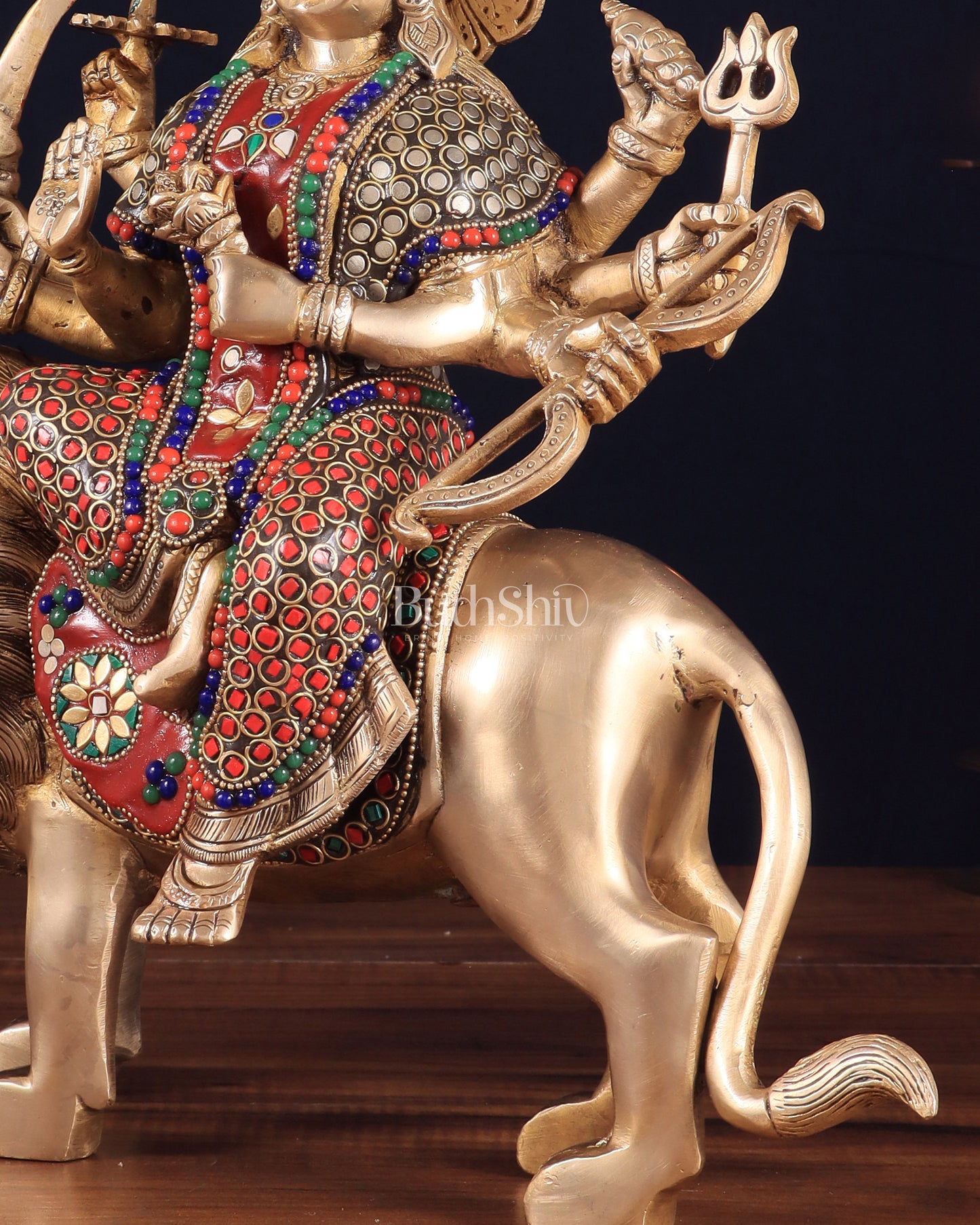 Elegant Brass Durga Mata sherawali ma Statue 12 Inch | durga ma with stonework