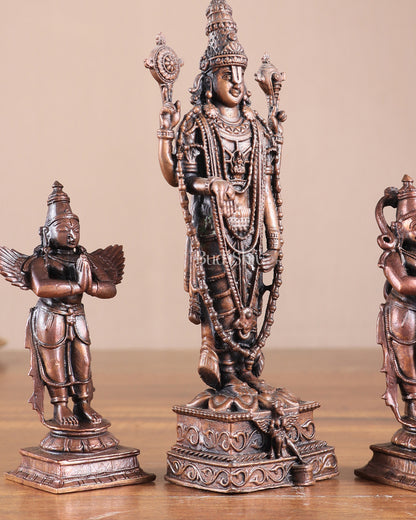 Pure Copper Tirupati Balaji with Hanuman & Garuda Idol Set 6.5"