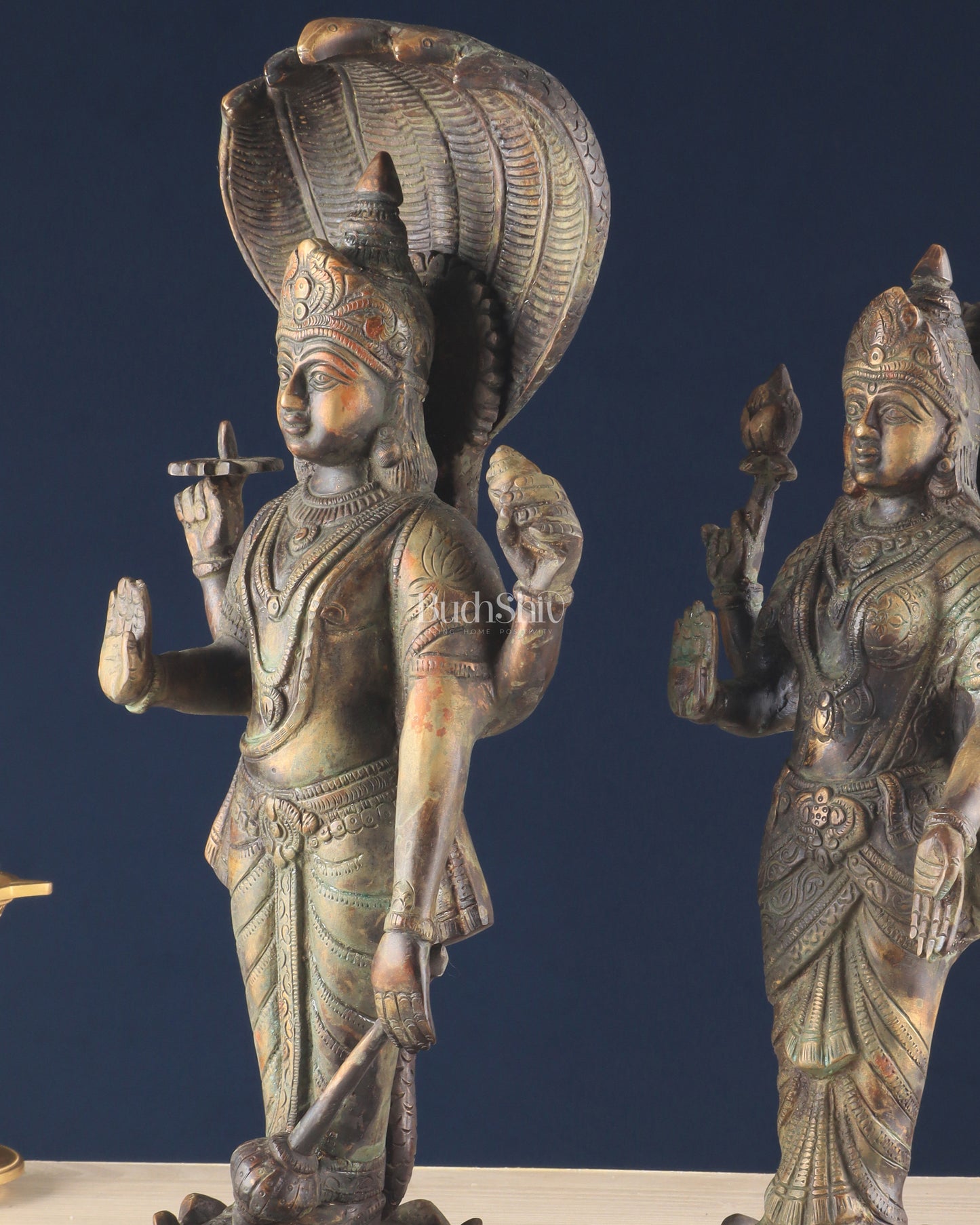 Vintage Brass Vishnu and Lakshmi idol pair 18"