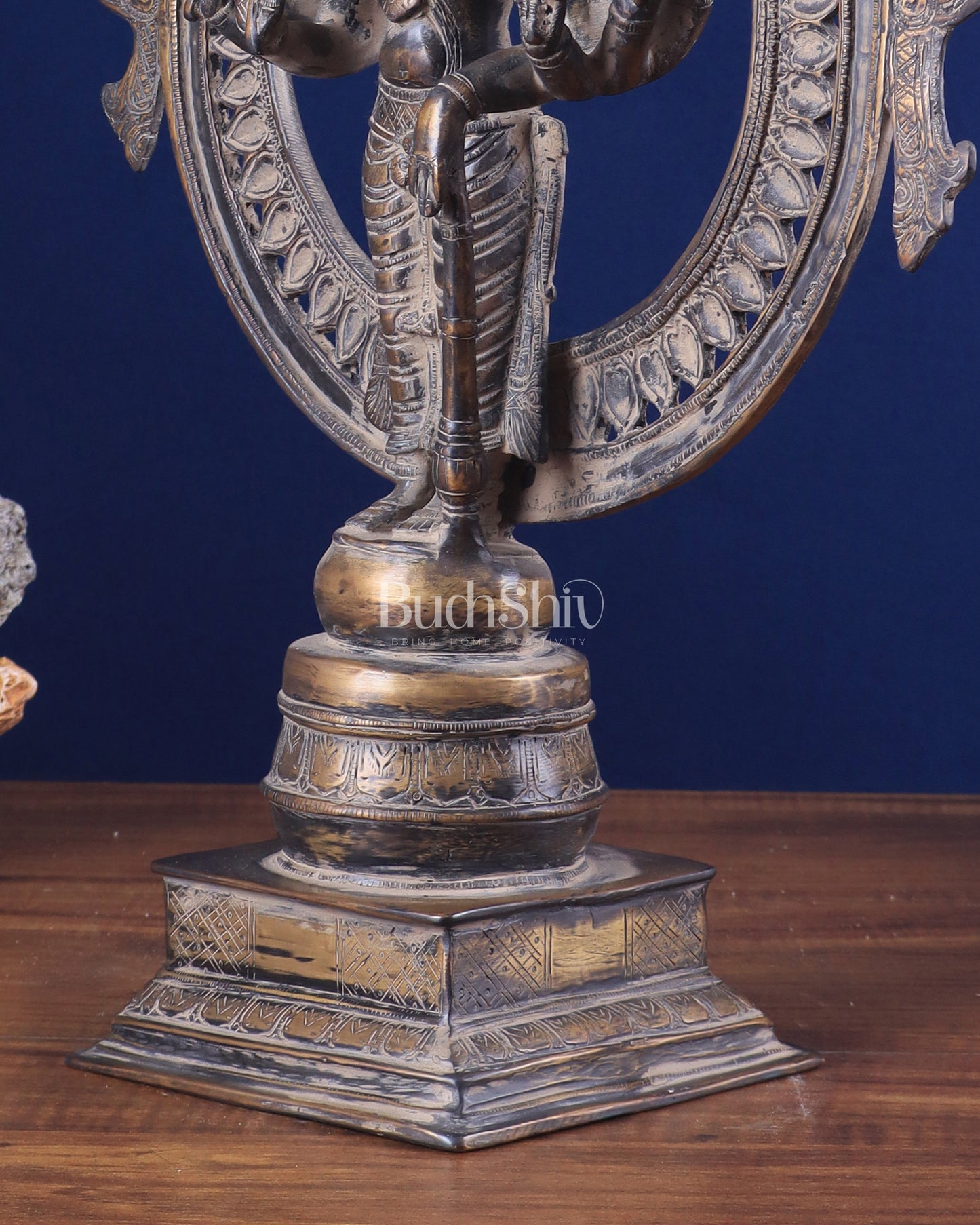 Vintage Brass Lord Vishnu Statue with Sudarshan Chakra Aura - 16.5 Inch