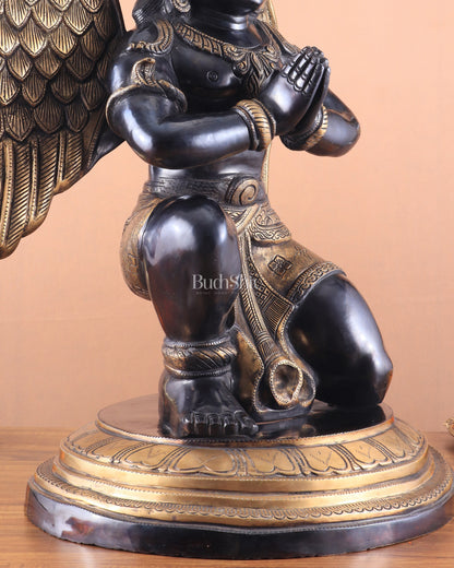 Grand Pure Brass Garuda Sculpture with Heat-Treated Vintage Black and Gold Finish - 28"