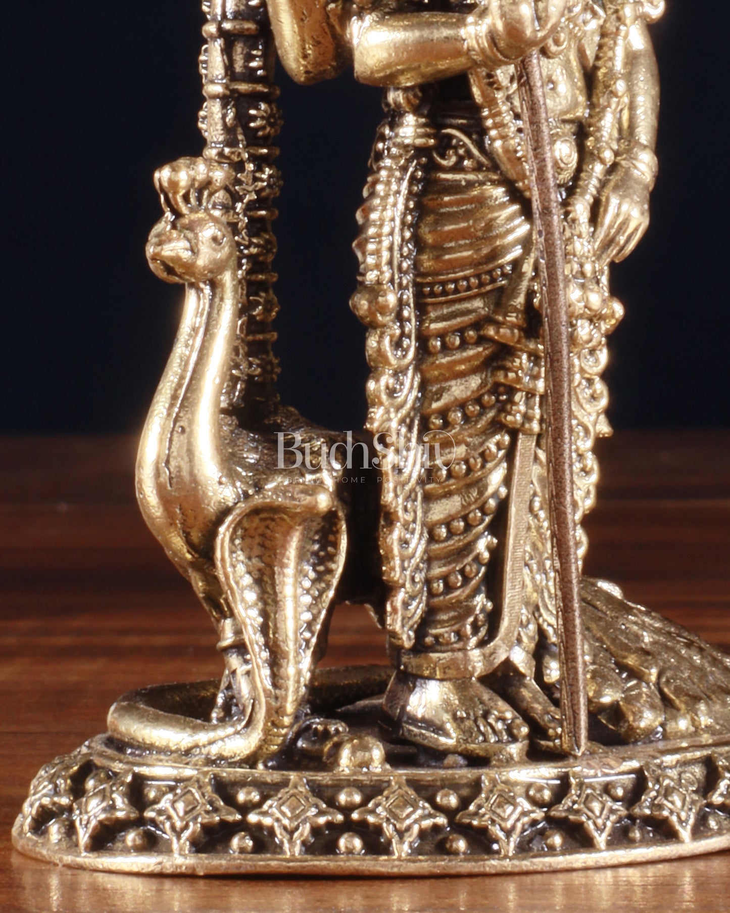 Pure Brass Superfine Murugan with Peacock & Snake Idol – 4 Inch