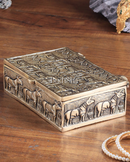 Pure Brass Harappa Design Multipurpose Storage Box