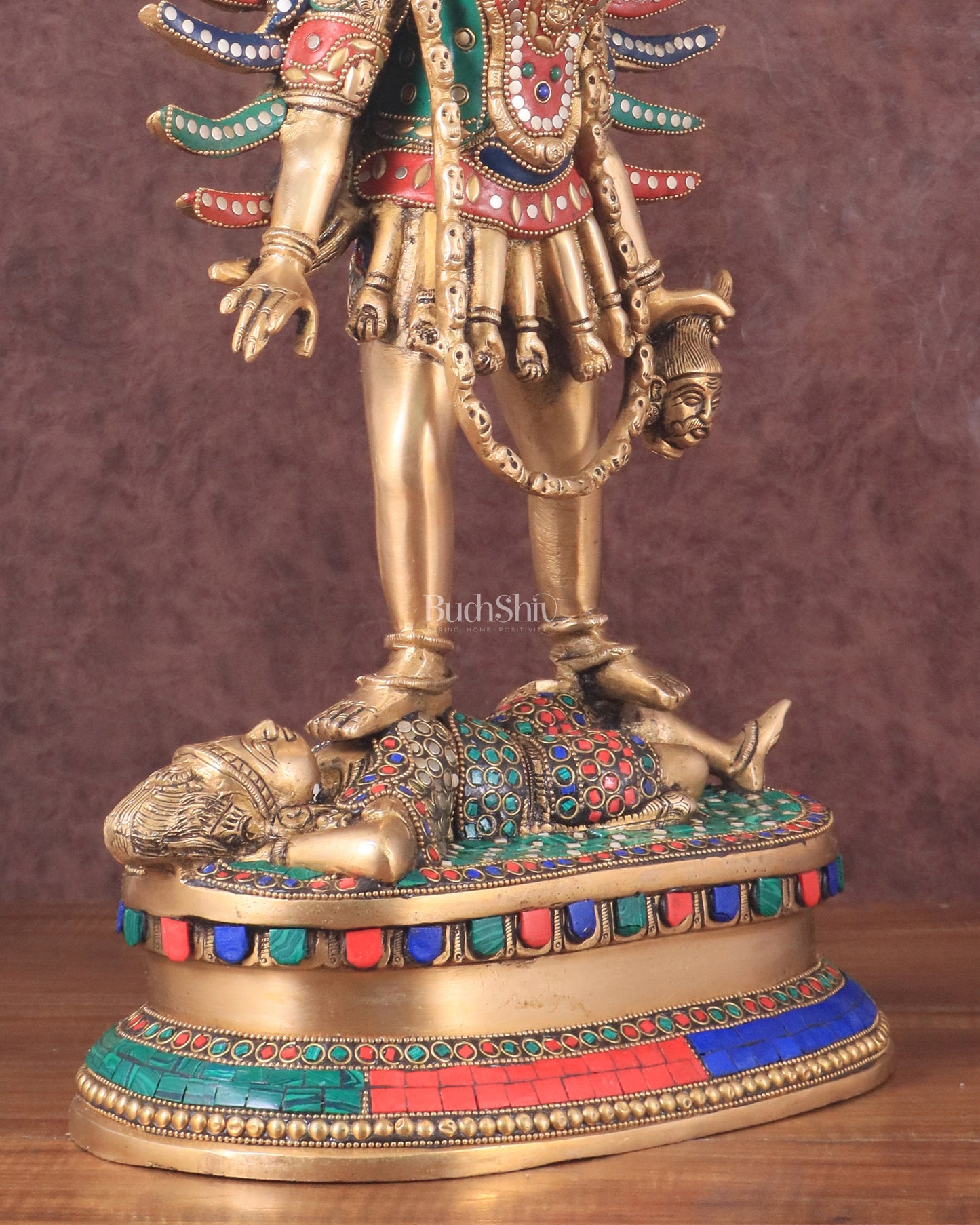 Pure Brass Kali Mata Idol with Four Arms 18" with stonework