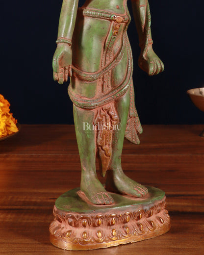 Pure Brass Standing Goddess Tara Statue – Antique Green Patina, 12 Inch