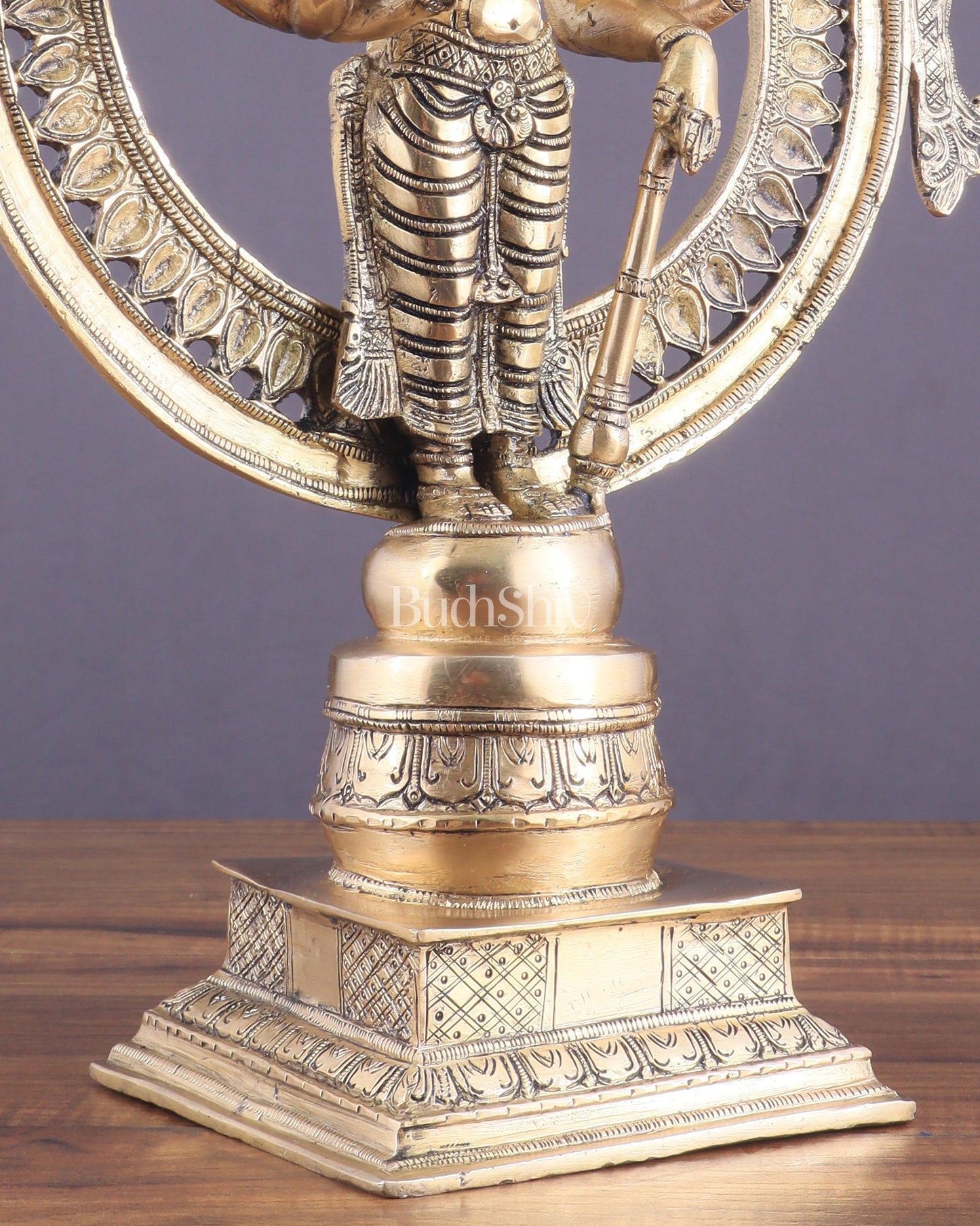 Superfine Brass Lord Vishnu Statue with Sudarshan Chakra Aura - 16.5 Inch