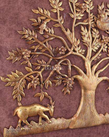 Large Brass Kalpavriksha Wall Hanging with Deers & Birds – 28"x22.5"