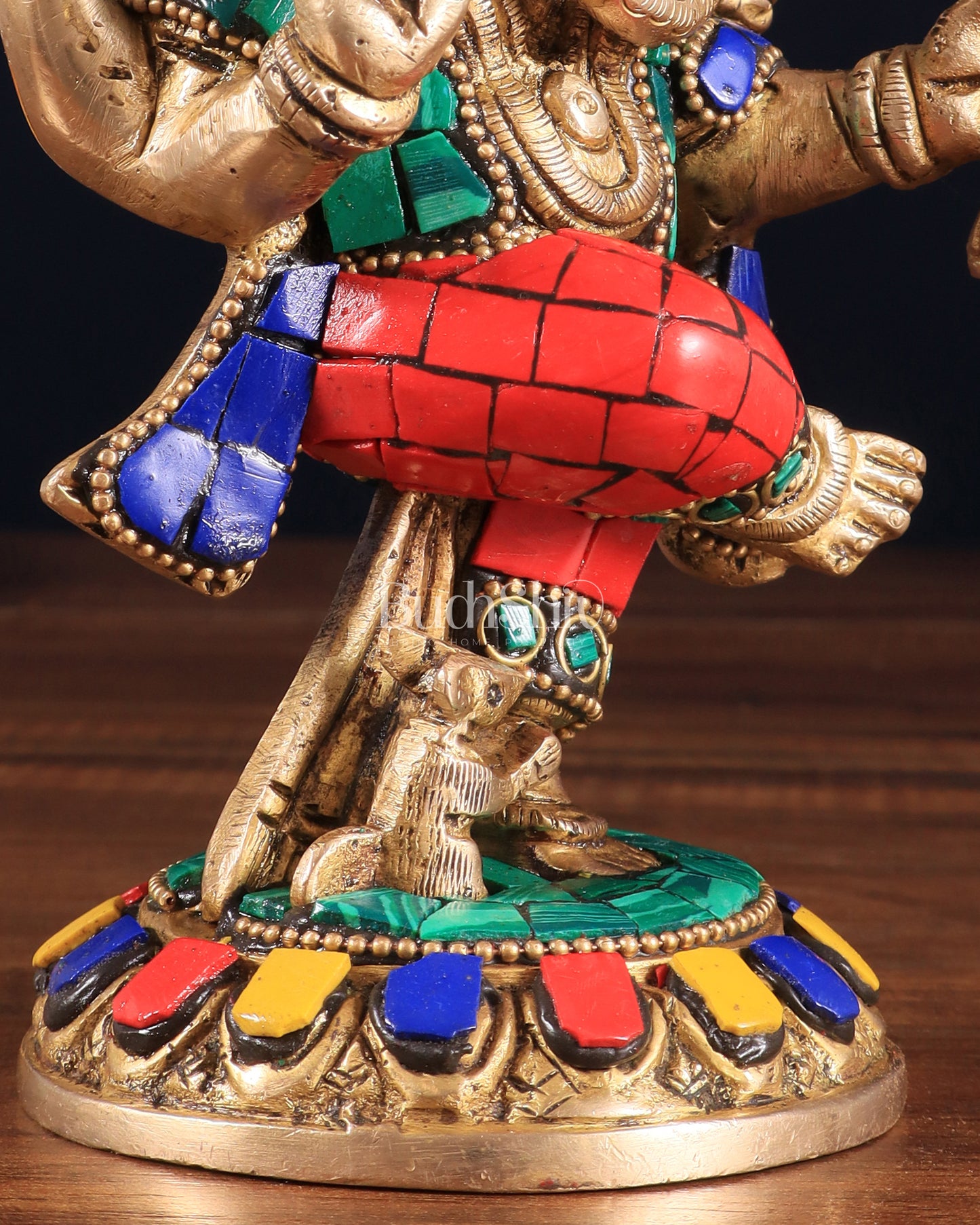 Brass Dancing Ganesha Idol | 6" Height | Meenakari