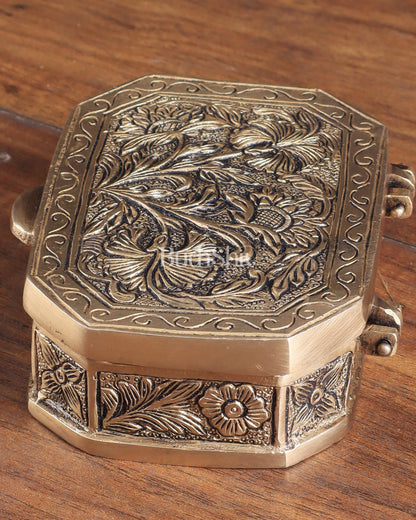 Pure Brass Floral Design Multipurpose Storage/Sindoor Box