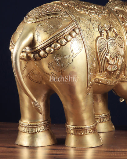 Pure Brass Large Elephant Statue with Enhanced Carvings 29"