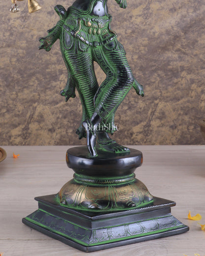 Brass Superfine Lord Krishna with Unique Crown Idol | Height: 14.5 inch black and green patina