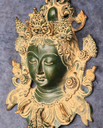 Antique Green Patina Brass Tara Devi Wall Hanging - 12"