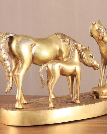 Brass Superfine Large Horse Family Sculpture – Vastu & Feng Shui Recommended 24" wide