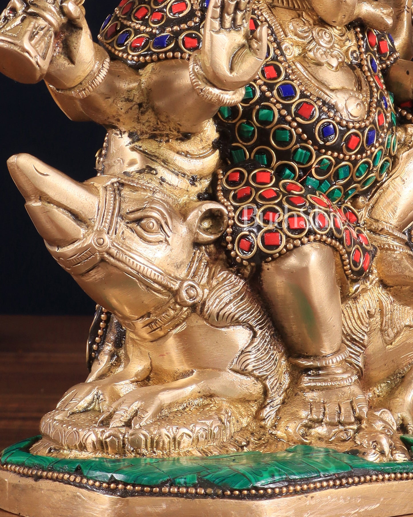 Handcrafted Brass Ganesha on Mooshak with Meenakari Stonework – 8.5" x 6.75" x 3.5" | Divine Elegance