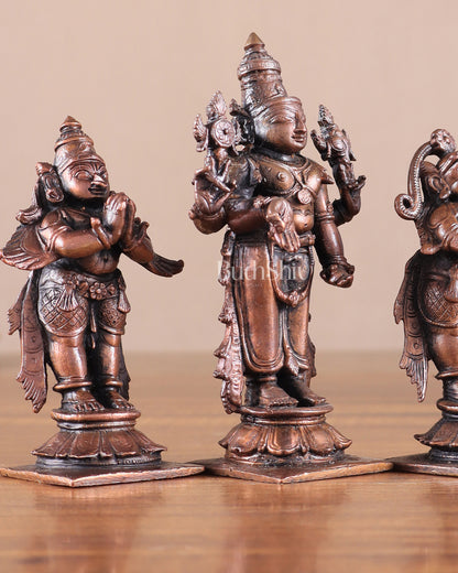 Pure Copper Tirupati Balaji with Hanuman & Garuda Idol Set 5"