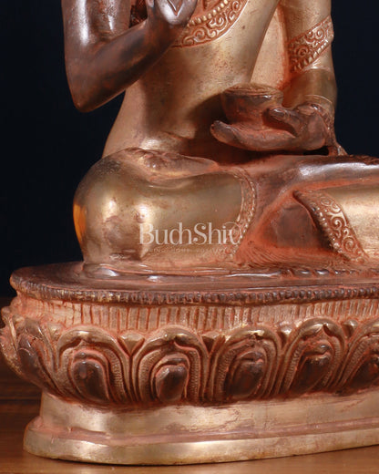 Pure Brass Blessing Buddha Statue - Green Antique Finish, 10.5" sandfinish