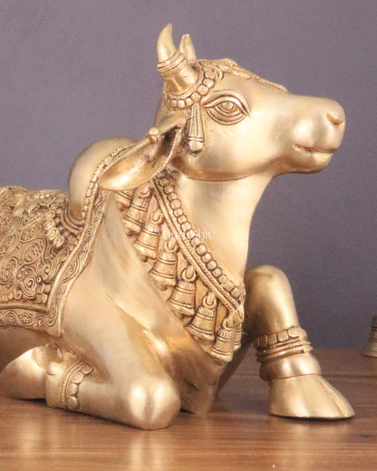 Handcrafted Brass Nandi Idol - 14.5" Height, 21" Width